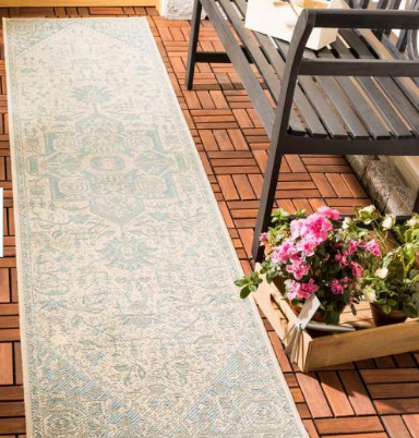 Runner 2'x8' Brodick Aqua/Cream Indoor/Outdoor Area Rug