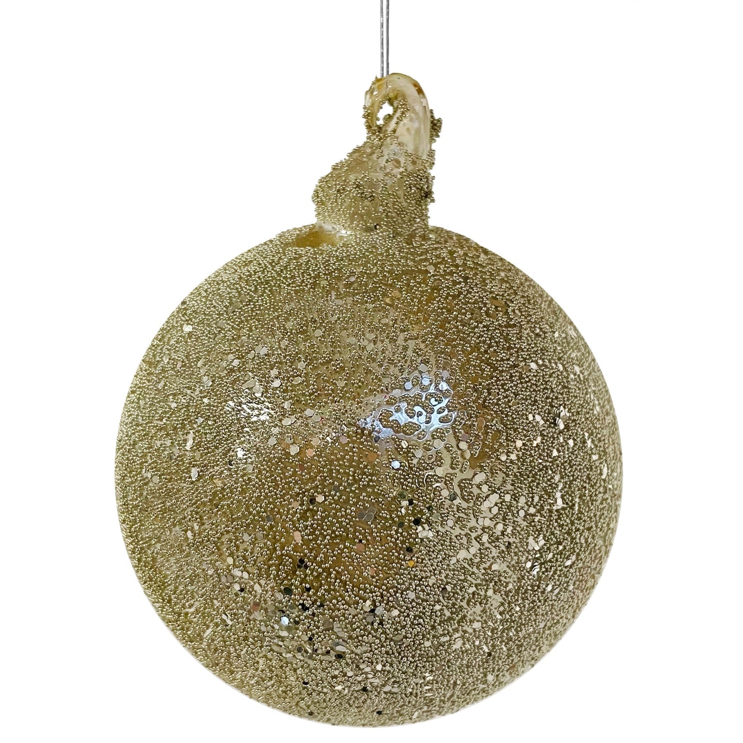 Shiny Silver Ball Ornament With Glass Beads, Medium, Set of 6