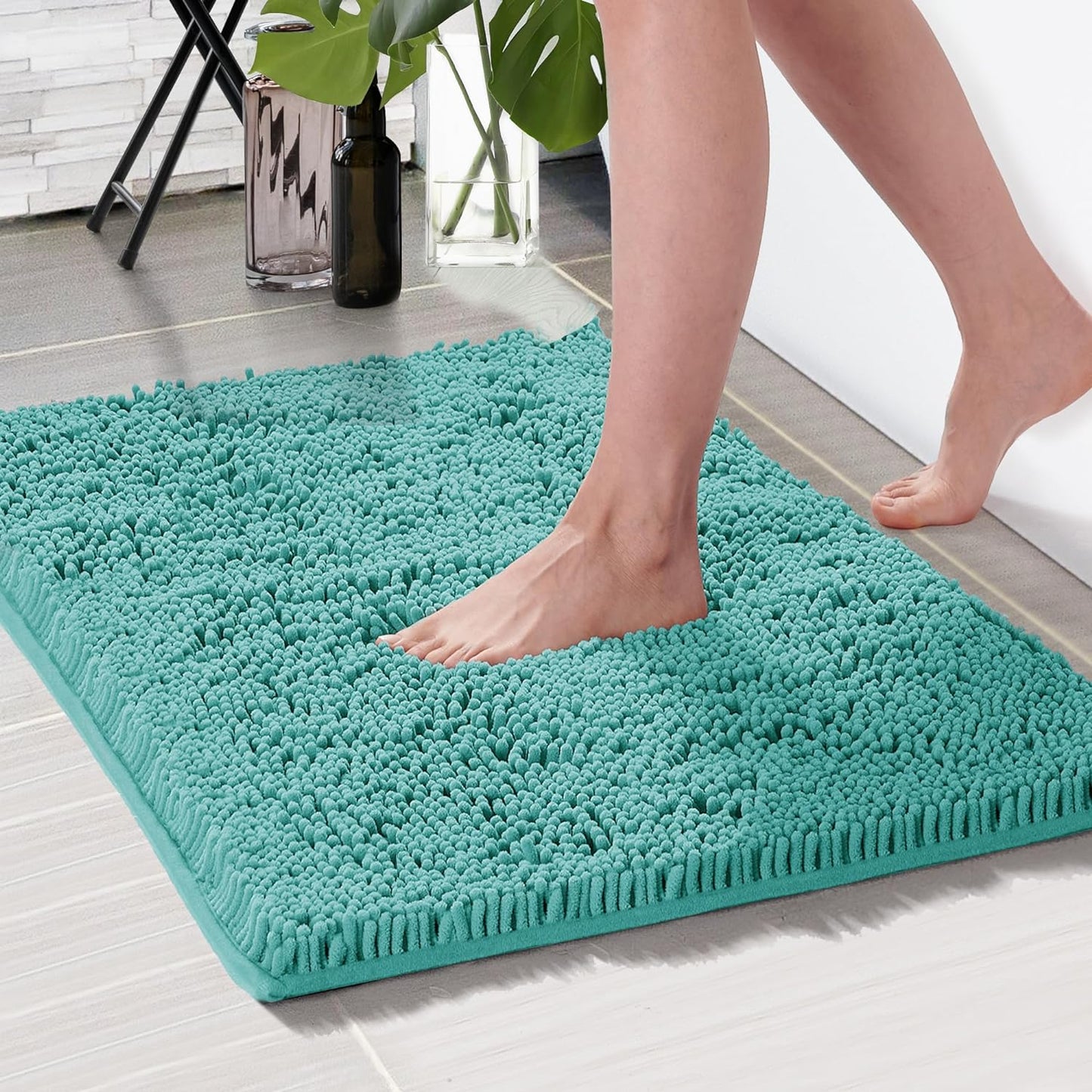 Deconovo Bath Rugs, Thick Chenille Soft Quick Dry Plush Absorbent Bathroom Rugs for Bathtub and Shower Floor