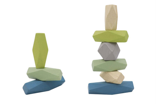 WOODEN STACKING ROCK VINTAGE BLUE