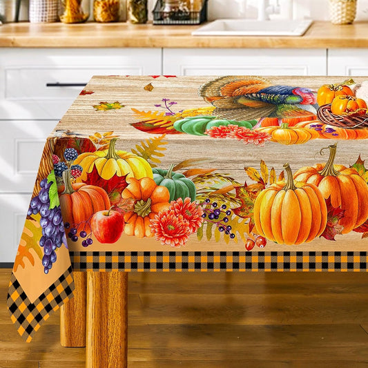 Thanksgiving Tablecloth, Thanksgiving Table Cloths Rectangle 60 X 84, Turkey Fall Pumpkins with Maple Leaves Table Cloth Farmhouse Holiday Washable Table Cover for Dining Room Kitchen Indoor Decor