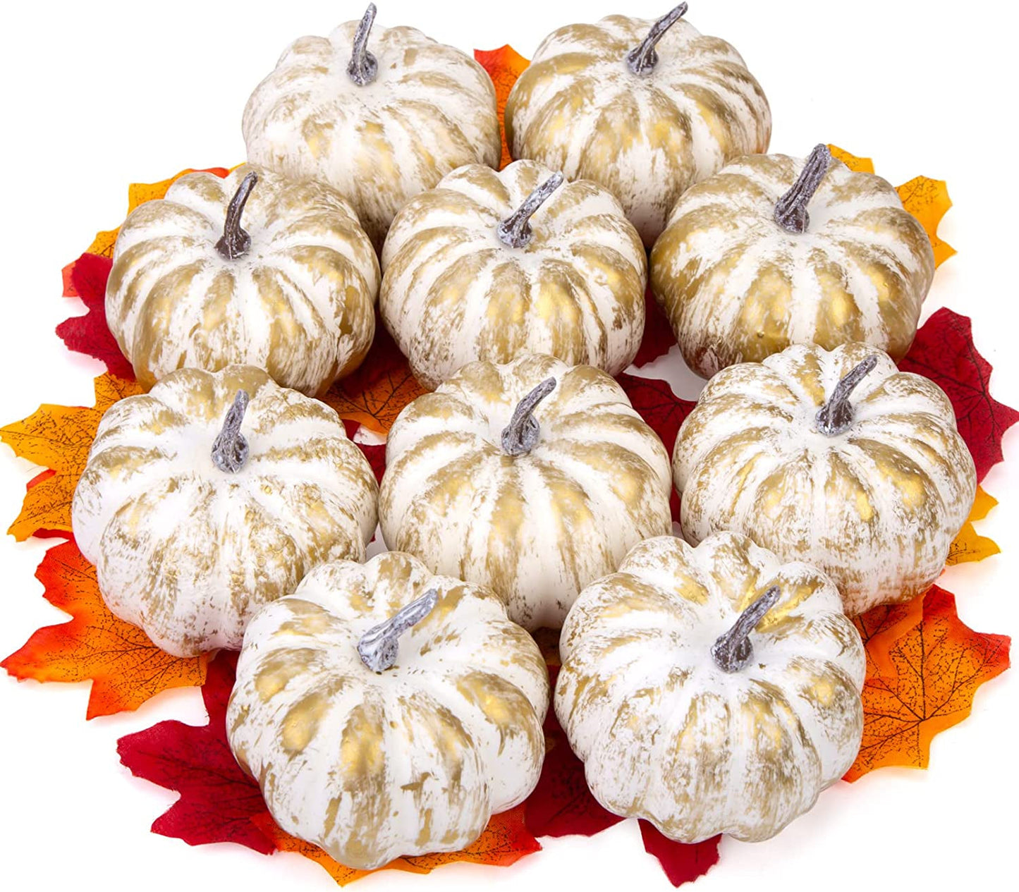 Domestar 50 PCS Thanksgiving Artificial Pumpkins and Gourds Set, 8 PCS Fake Pumpkins, 12 PCS Pinecones and Acorns, 30 PCS Fake Maple Leaves Fall Wedding Tables Centerpieces Home & Garden > Decor > Seasonal & Holiday Decorations DomeStar Color-7