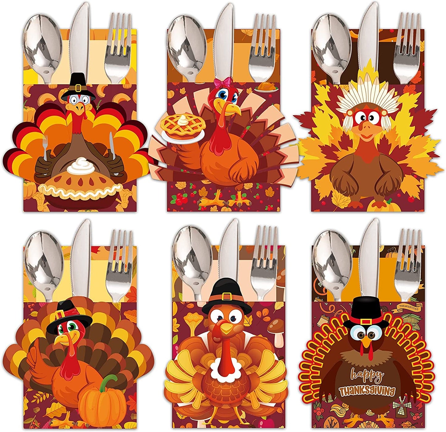 Thanksgiving Cutlery Holder 24 PCS Thanksgiving Utensil Holder Set Turkey Table Decorations Table Setting Decor for Thanksgiving Party Autumn Fall Thanksgiving Table Decorations Family Party Supplies