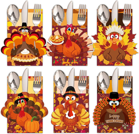 Thanksgiving Cutlery Holder 24 PCS Thanksgiving Utensil Holder Set Turkey Table Decorations Table Setting Decor for Thanksgiving Party Autumn Fall Thanksgiving Table Decorations Family Party Supplies