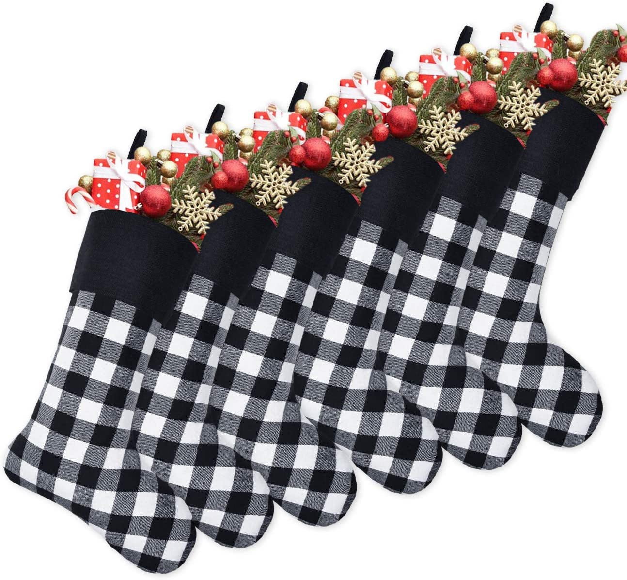 Senneny 6 Pack Christmas Stockings- 18 Inch Black White Buffalo Plaid Christmas Stockings Fireplace Hanging Stockings for Family Xmas Holiday Season Party Decor Home & Garden > Decor > Seasonal & Holiday Decorations Senneny Black White Buffalo Check/Black Cuff