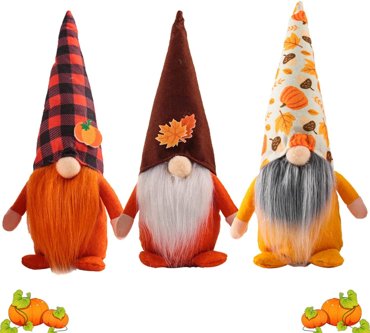 Erweicet 3 Pcs Fall Decoration Pumpkin Maple Leaf Gnome Rudolph Faceless Dwarf Dolls Autumn Thanksgiving Day for Kids Festival Party Home Decor Supplies