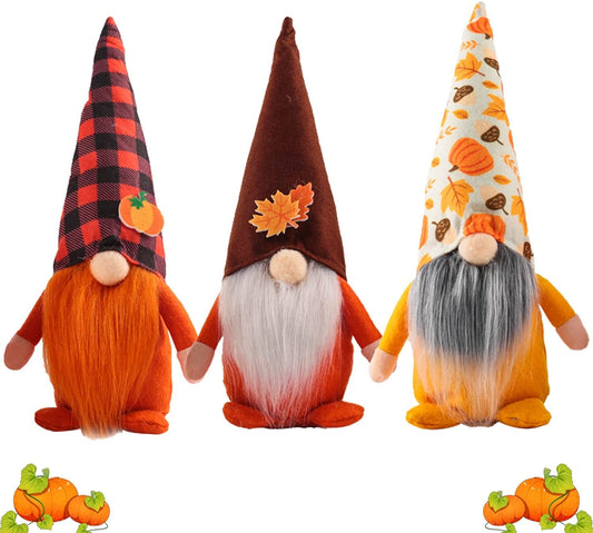 Erweicet 3 Pcs Fall Decoration Pumpkin Maple Leaf Gnome Rudolph Faceless Dwarf Dolls Autumn Thanksgiving Day for Kids Festival Party Home Decor Supplies