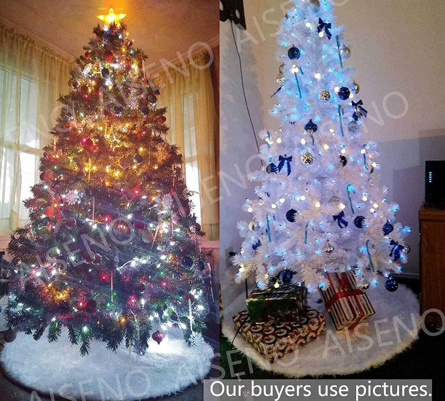 AISENO 48 Inch Christmas Tree Plush Skirt Decoration for Merry Christmas Party Faux Fur Christmas Tree Skirt Decorations