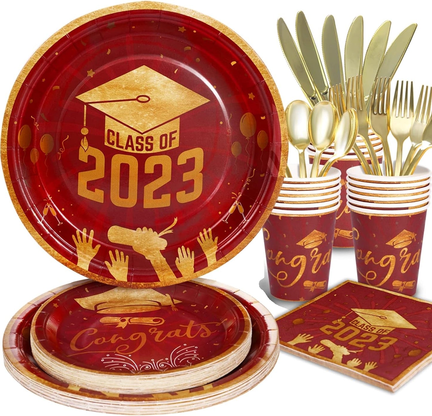 Gudvilla 168Pcs Thanksgiving Plates and Napkins Sets Thanksgiving Party Supplies Thanksgiving Paper Plates with Pumpkin Maple Leaves Themed for Thanksgiving Party Decorations, Serves 24 Guests Home & Garden > Decor > Seasonal & Holiday Decorations Gudvilla Graduation-Red