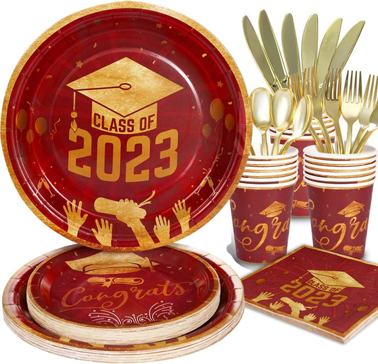 Gudvilla 168Pcs Thanksgiving Plates and Napkins Sets Thanksgiving Party Supplies Thanksgiving Paper Plates with Pumpkin Maple Leaves Themed for Thanksgiving Party Decorations, Serves 24 Guests Home & Garden > Decor > Seasonal & Holiday Decorations Gudvilla Graduation-Red