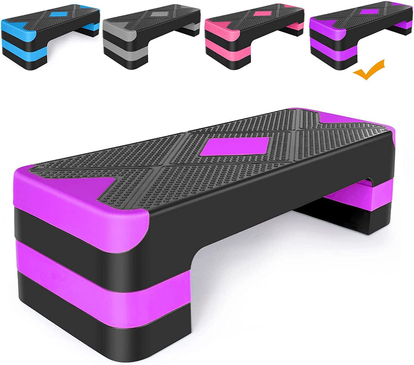 Adjustable Workout Aerobic Stepper in Fitness & Exercise Step Platform Trainer 3 Settings Adjustable Height 4”-6”-8”