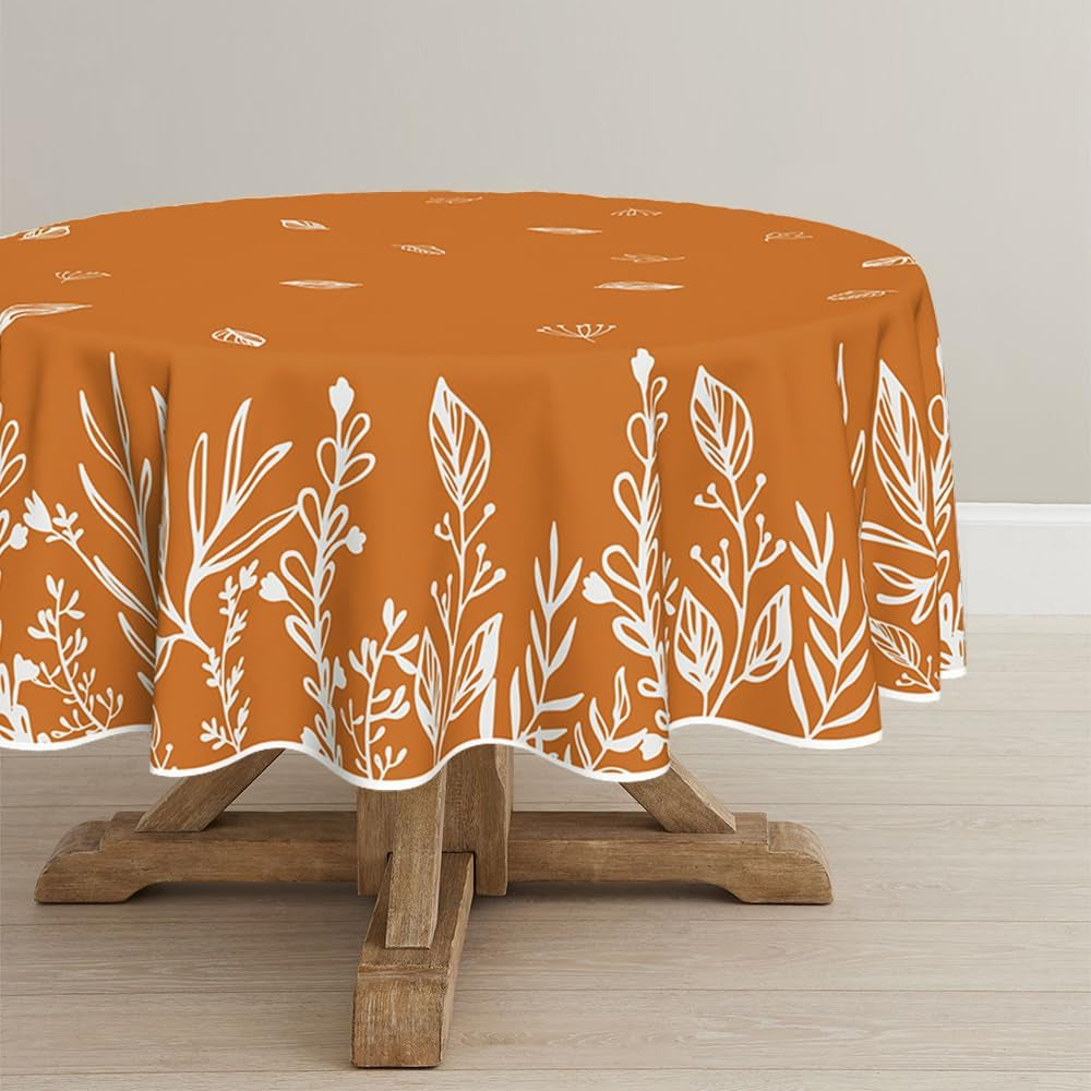 Horaldaily Fall Tablecloth 60X84 Inch Rectangular, Thanksgiving Autumn Harvest Orange Black Buffalo Plaid White Pumpkins Table Cover for Party Picnic Dinner Decor Home & Garden > Decor > Seasonal & Holiday Decorations Horaldaily Orange 70 X 70",Round