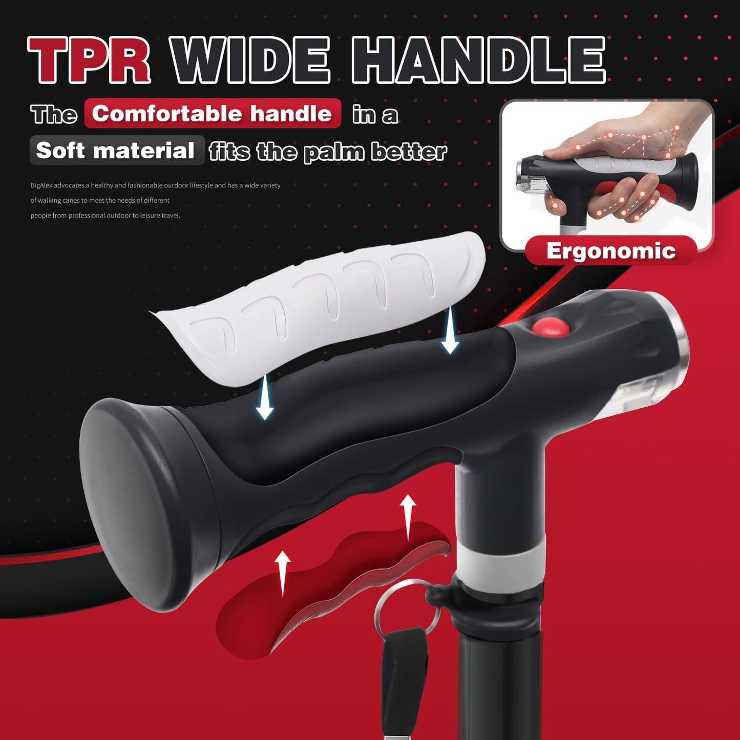 Bigalex Folding Walking Cane with Two Led Lights for Elderly Solid Base Adjustable Walking Stick with Carrying Bag for Man/Woman