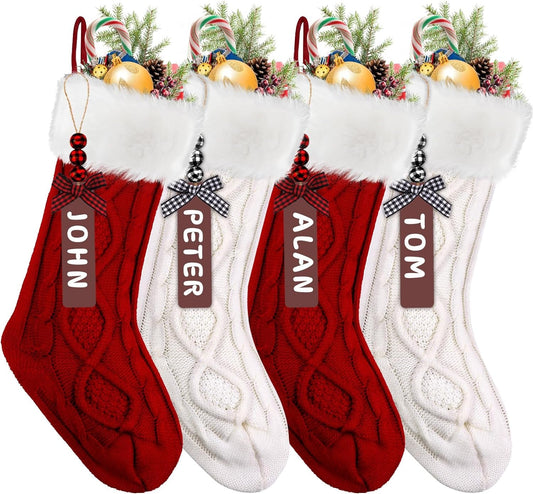 XIMISHOP 6PACK Christmas Stockings,18Inches Large Cable Knitted Stocking Personalized Xmas Hanging Stocking Decorations with Name Tags for Holiday Christmas Party Family Decor(Green Red White Home & Garden > Decor > Seasonal & Holiday Decorations XIMISHOP Red White