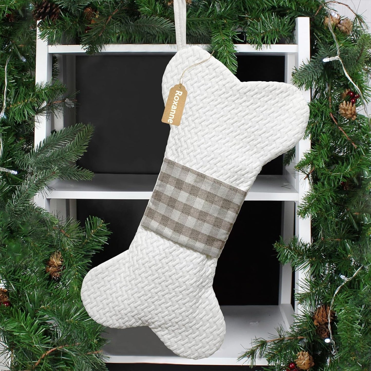 Biirblue 18“ Christmas Stockings, 3 Pcs Cable Knit Christmas Stockings with Plush Faux Fur for Family Holiday Decorations, Large Knitted Rustic Xmas Stockings with Name Card (Ivory Burgundy and Khaki) Home & Garden > Decor > Seasonal & Holiday Decorations BiirBlue Ivory Bone