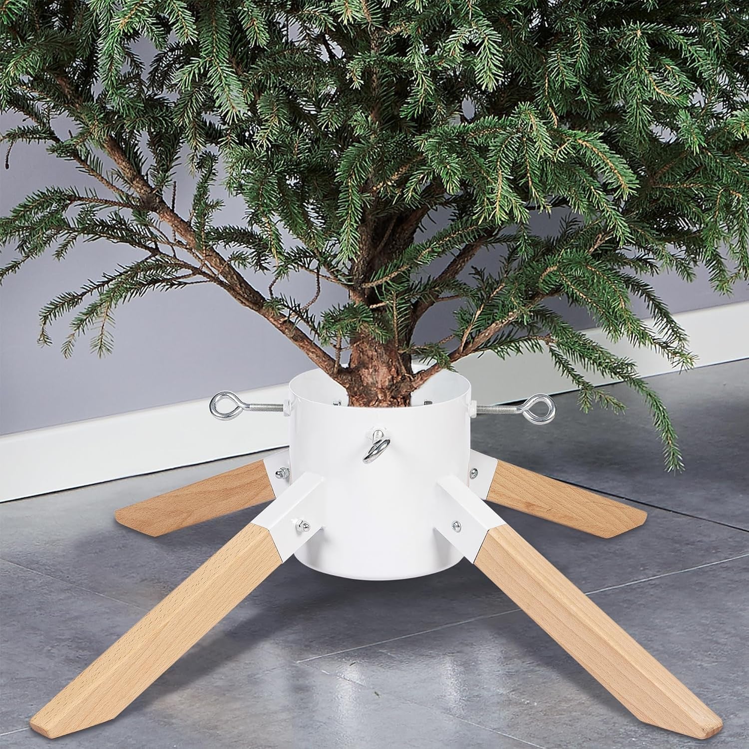 Blissun Christmas Tree Stand for Real Trees, Christmas Tree Holder for Live Tree, Xmas Tree Stand Base, Green Home & Garden > Decor > Seasonal & Holiday Decorations Blissun White