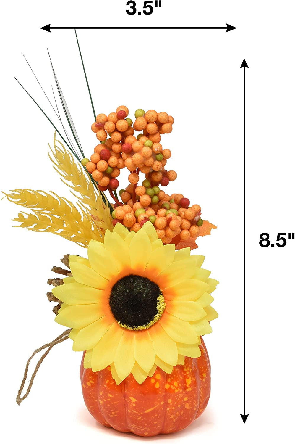 Gift Boutique Set of 3 Small Pumpkins with Artificial Flowers Pumpkins Thanksgiving Decoration for Indoor Desk Shelf Fireplace Mantle Kitchen Living Room Fall Party Decor Centerpieces