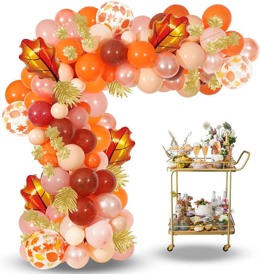 Fall Balloons Garland Kit,157 Pack Orange Brown Confetti Balloons 16Ft Balloon Arch Strip Maple Leaves for Autumn Harvest Birthday Thanksgiving Party Fall Decorations