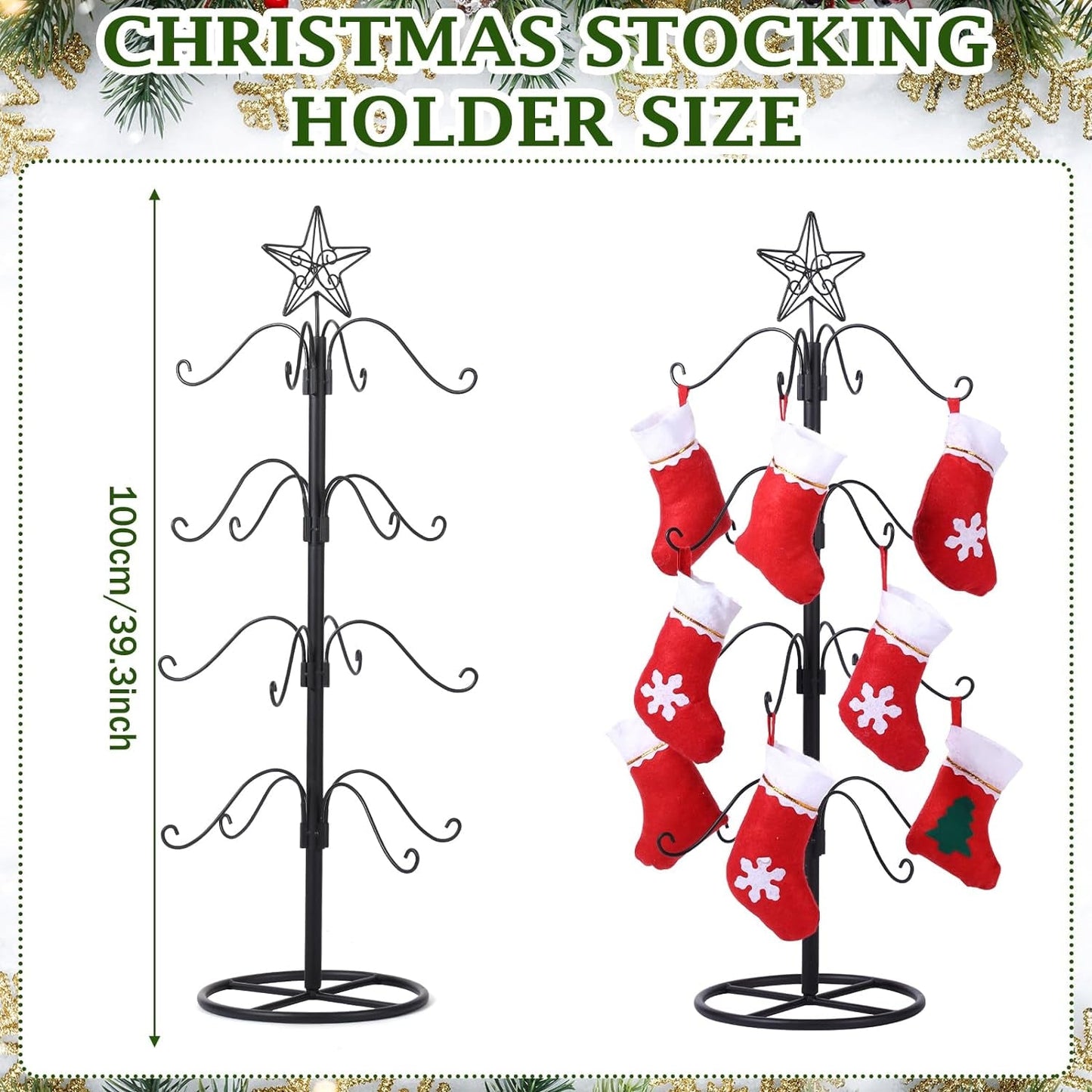 Blulu 39 Inch Metal Christmas Stocking Tree Stand Metal Ornament Display Tree Ornament Stand Hanging Hook Display Stands Metal Tree Display for Christmas Holiday Decoration Party Supplies(Black)