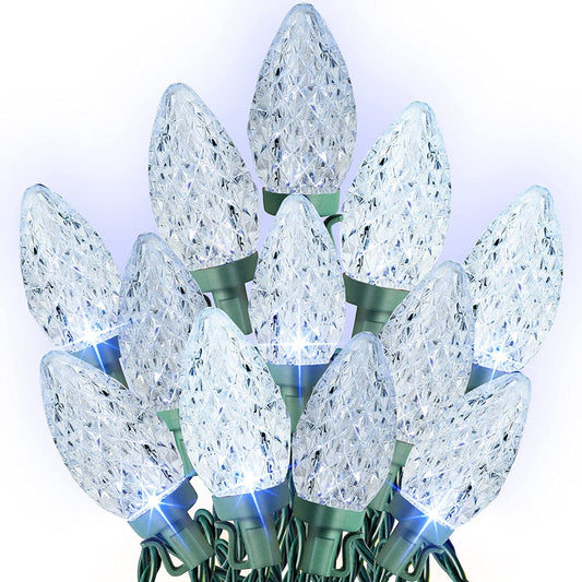 Dazzle Bright C9 Christmas String Lights, 100 LED 66 FT Waterproof Connectable Green Wire Fairy Lights, Christmas Lights for Indoor Outdoor Home Yard Xmas Tree House Decorations (Multi-Colored) Home & Garden > Decor > Seasonal & Holiday Decorations Taizhou Tengyuan Decorative Lighting Co., Ltd White 100 Led