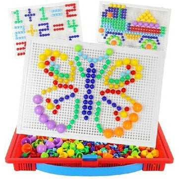 296/592Pcs Mix Color Mushroom Nails with Alphanumeric Puzzle Peg Board Set - Educational Toys for Kids