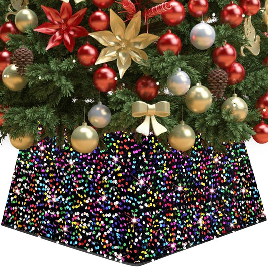 FANPROMS White Christmas Tree Collar Sequin Christmas Tree Ring Folable Christmas Tree Collar Xmas Tree Stand Base Cover for Christmas Tree Ornament Vintage Tree Collar for Xmas Decorations Home & Garden > Decor > Seasonal & Holiday Decorations FANPROMS Rainbow 16"D X 12"W X 10"H