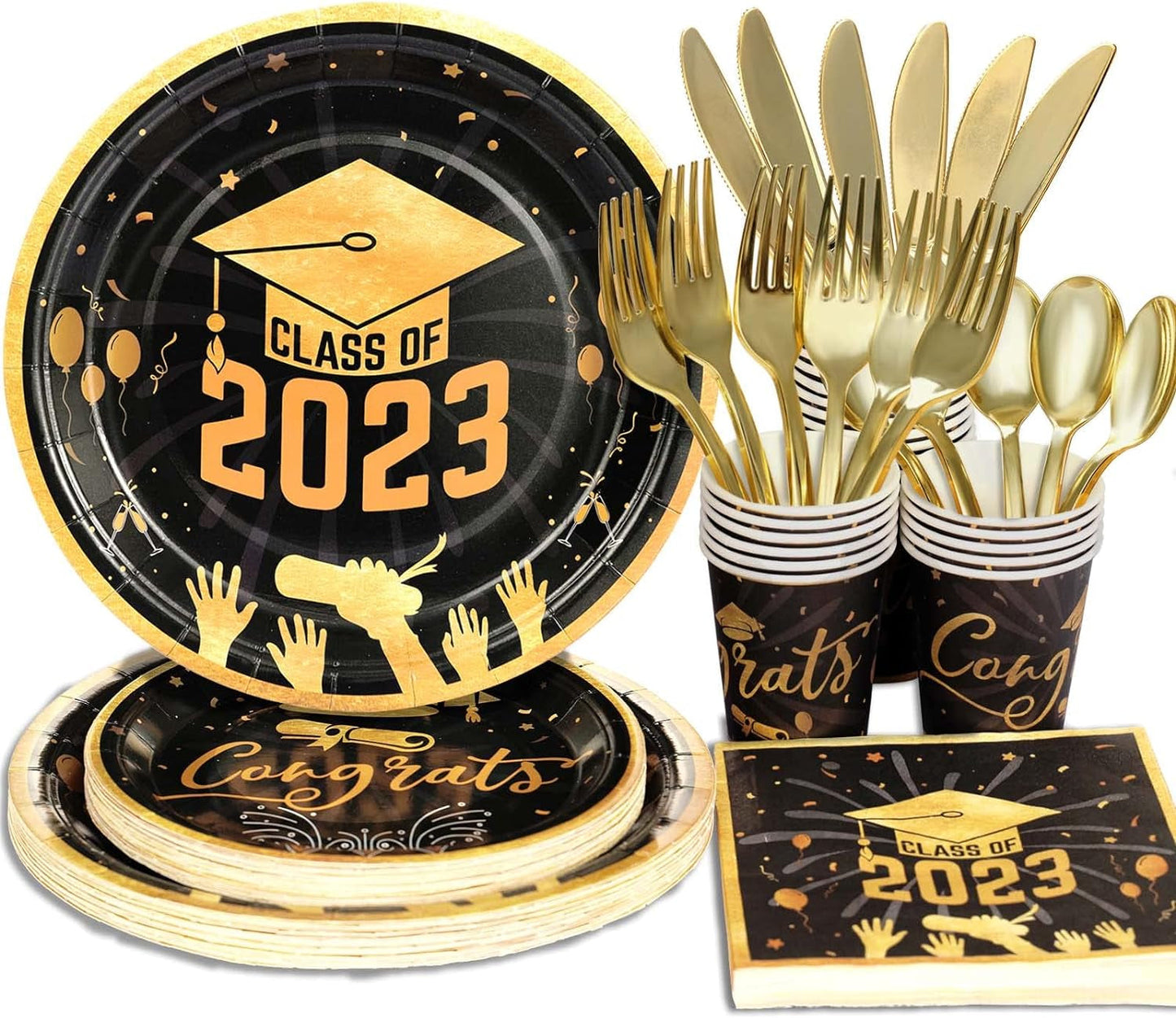 Gudvilla 168Pcs Thanksgiving Plates and Napkins Sets Thanksgiving Party Supplies Thanksgiving Paper Plates with Pumpkin Maple Leaves Themed for Thanksgiving Party Decorations, Serves 24 Guests Home & Garden > Decor > Seasonal & Holiday Decorations Gudvilla Graduation-Black