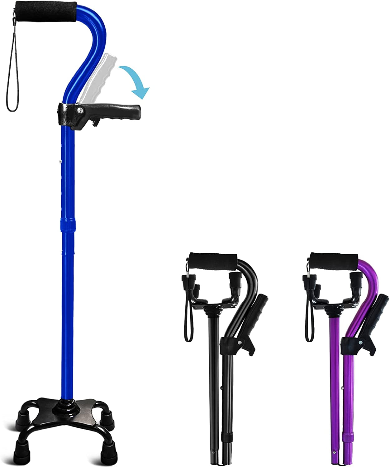 Adjustable Walking Cane for Men & Women with 4-Pronged Base for Extra Stability - Foldable Cane for Seniors with Foam Padded Offset Handle for Soft Grip & a Second Handle for Standing Black Home & Garden > Decor > Seasonal & Holiday Decorations KingPavonini Blue