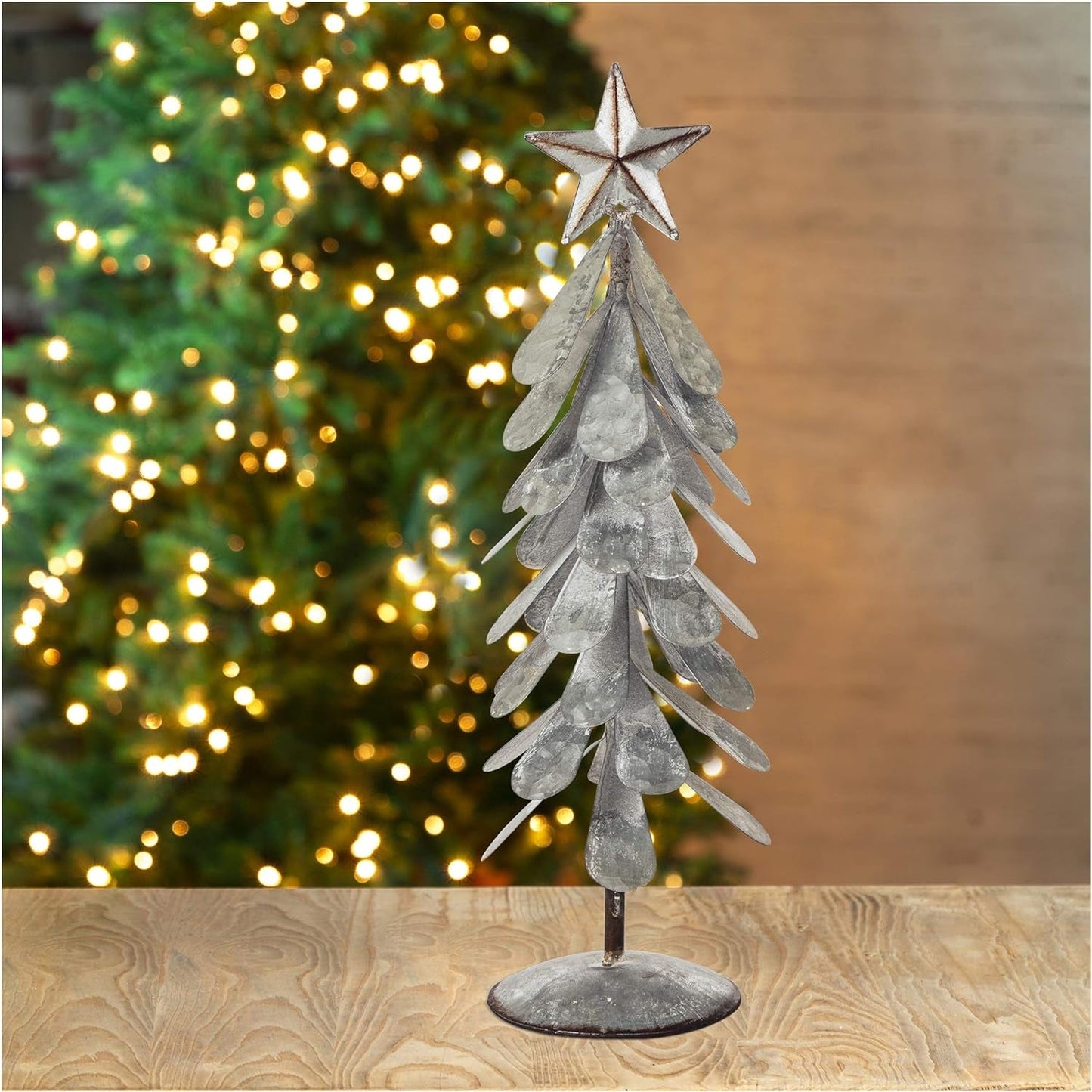 Glitzhome Iron Galvanized Christmas Tree Table Décor Ornament Display Tree Stand,18" H
