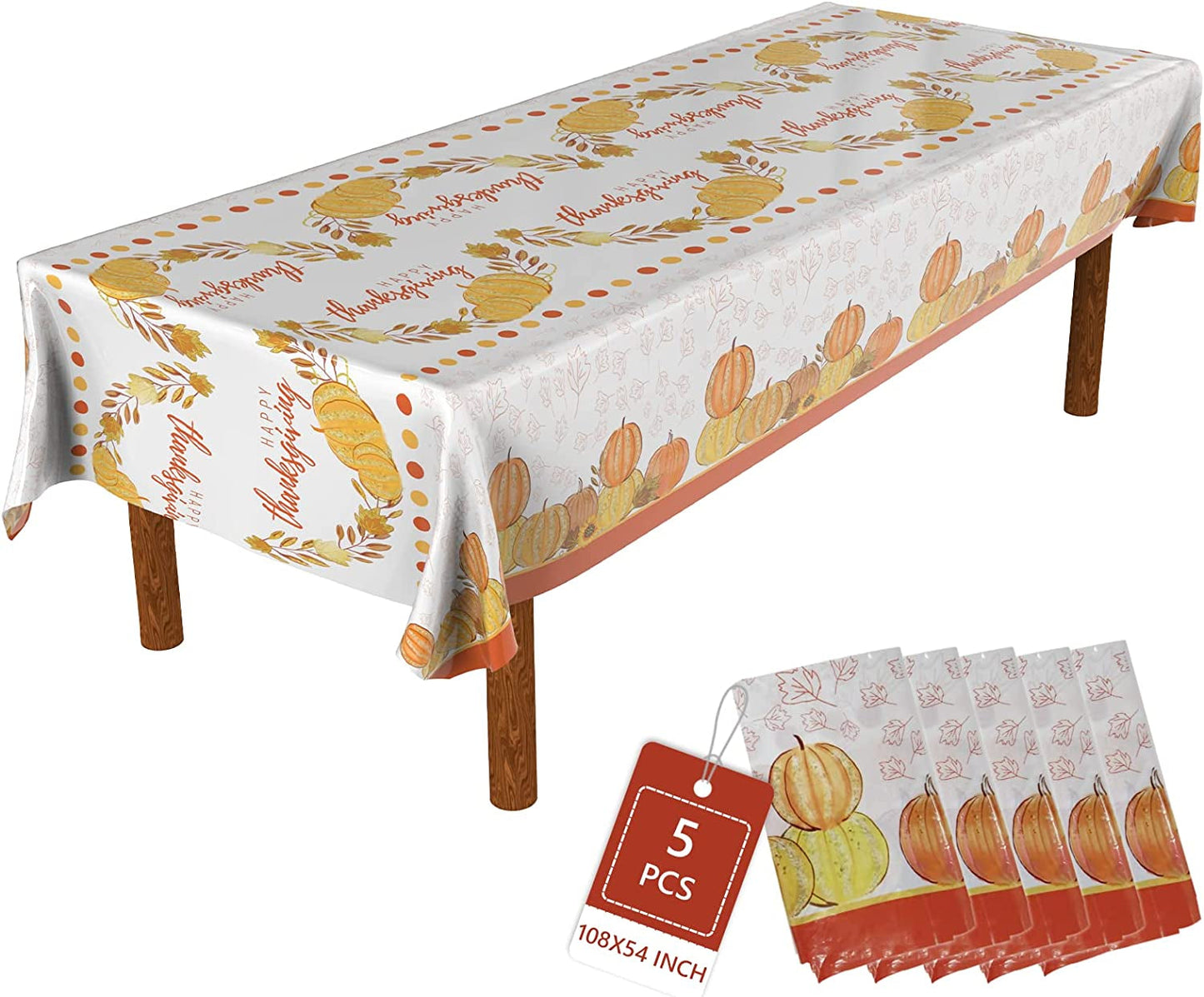 ATFUNSHOP Thanksgiving Tablecloth 5 Pack 54" X 108" Fall Party Supplies Pumpkins Turkey Disposable Table Cover Water Proof Plastic Table Cloth for Thanksgiving Decoration Dinner Party Home & Garden > Decor > Seasonal & Holiday Decorations ATFUNSHOP Thanksgiving Pumpkins 5