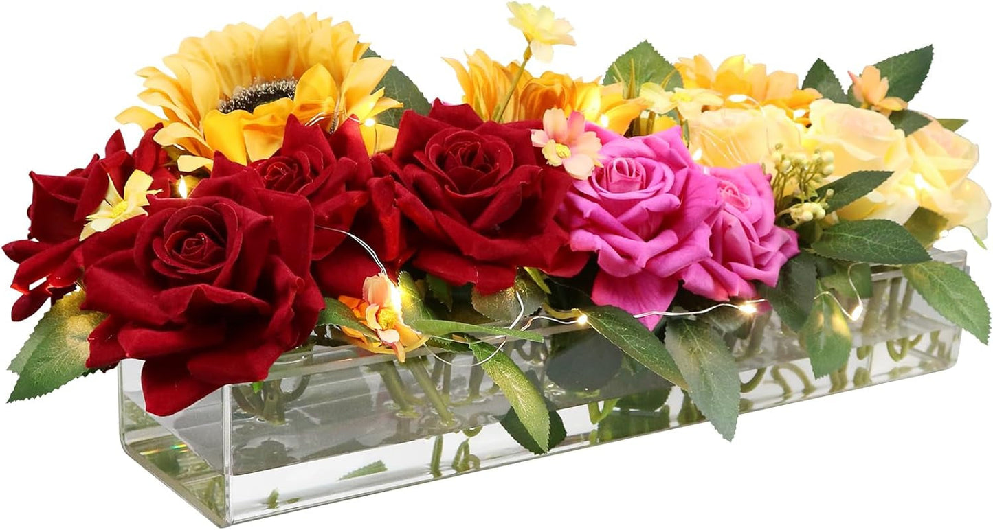 HARMARK Rectangular Floral Centerpiece Acrylic Clear Flower Arranger 16 Inches Long Rectangle Flower Vase Home Decor Wedding Table Decoration Home & Garden > Decor > Seasonal & Holiday Decorations HARMARK Light