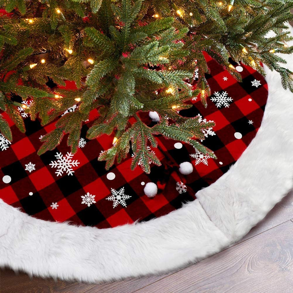 Ourwarm Christmas Tree Skirt 48Inch, White Snowflake Fur Burlap Tree Skirt for Xmas Decor Festive Holiday Decorations Indoor Outdoor Home & Garden > Decor > Seasonal & Holiday Decorations Aytai Buffalo Plaid