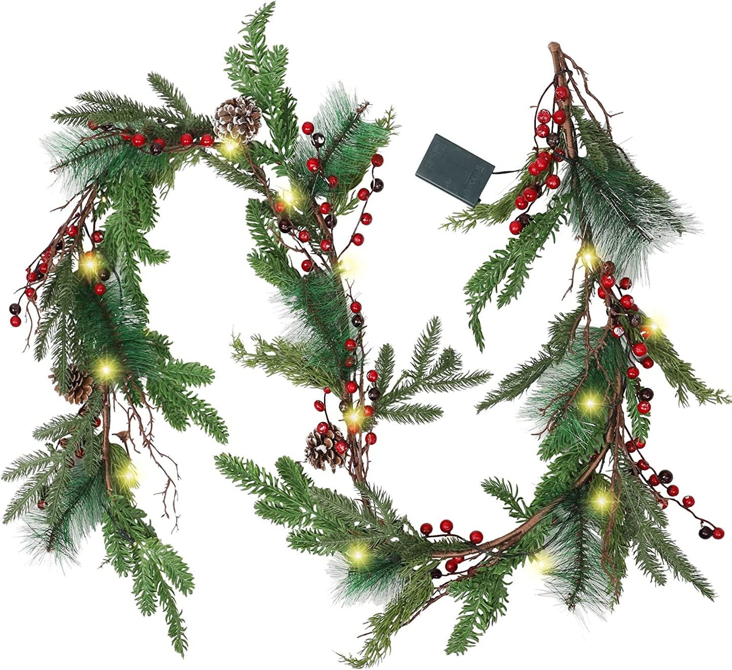 Winemana 2 Pcs Thanksgiving Maple Garlands Fall Decorations, 6 Ft 20 LED Lights Garland with Maple Leaves & Berries, Front Door Fireplace Autumn Home Decor Home & Garden > Decor > Seasonal & Holiday Decorations winemana Shape 2