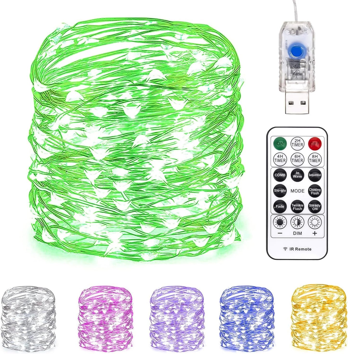 Fairy Lights 66 Ft 200 LED USB Twinkle String Lights Plug in Silver Wire Lights with Remote and Timer 8 Modes Outdoor Waterproof Starry Lights DIY Party Wedding Christmas Decoration（Warm White） Home & Garden > Decor > Seasonal & Holiday Decorations Siuholi-1 Green-66Ft 66Ft