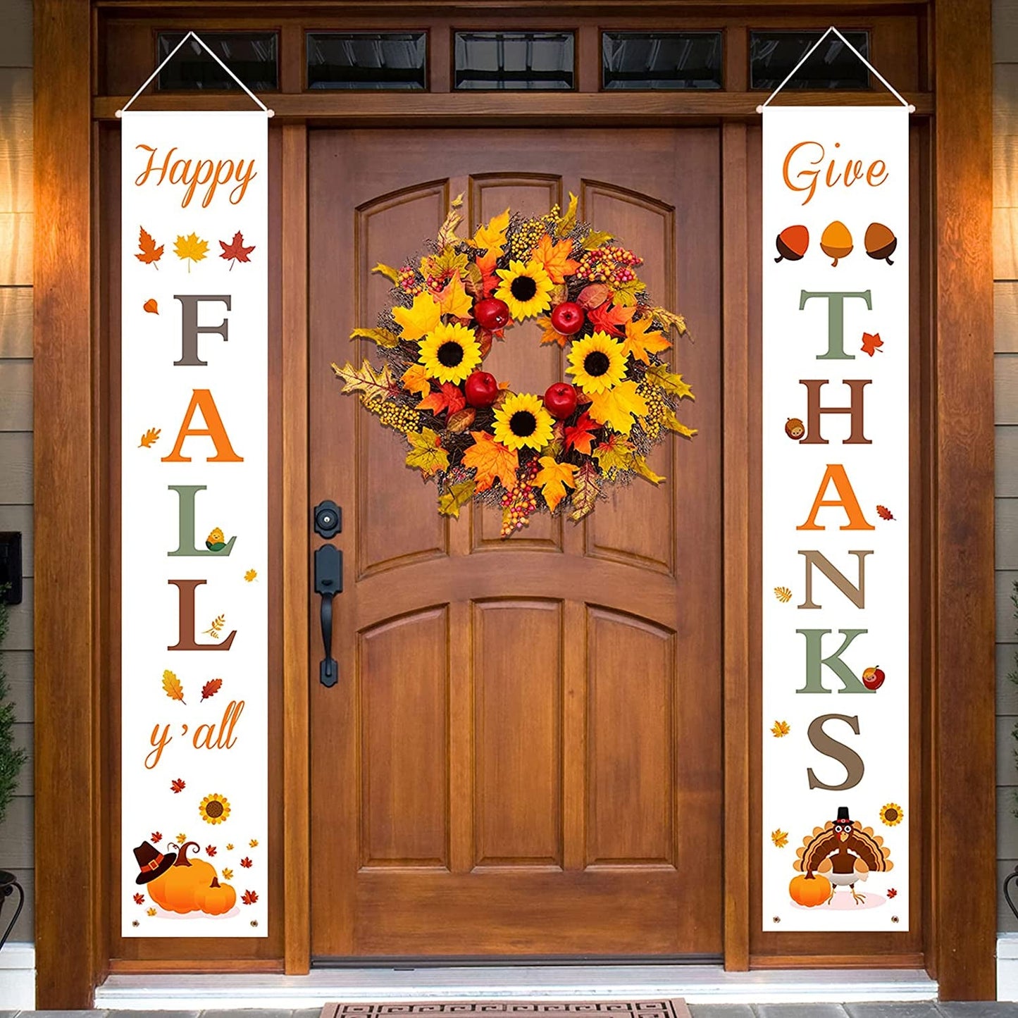 DAZONGE Fall Decorations for Home | Thanksgiving Decorations | Happy Fall Y'All & Give Thanks Porch Banners for Thanksgiving, Fall Autumn Decor