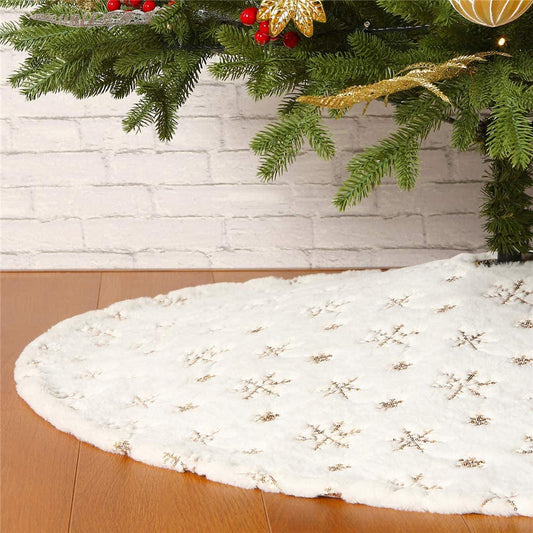 Christmas Sequin Tree Skirt 30In,White Soft Thick with Silver Snowflakes Decorations for 3FT 4FT 5FT Xmas Tree Home & Garden > Decor > Seasonal & Holiday Decorations Sattiyrch Golden 48