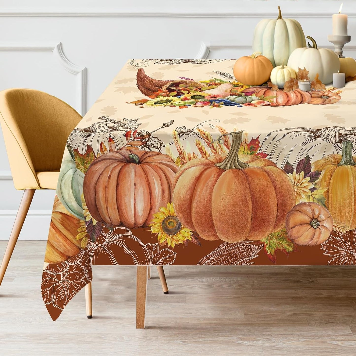 Cusugbaso Thanksgiving round Tablecloth 70 Inches - Thanksgiving Decorations for Home - Water Resistant Thanksgiving Table Cloth Pumpkins Fall Decor for Home, Table, Party Home & Garden > Decor > Seasonal & Holiday Decorations Cusugbaso Thanksgiving 60X84