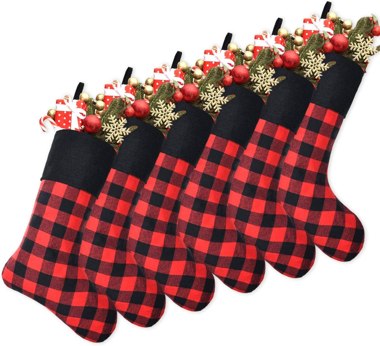 Senneny 6 Pack Christmas Stockings- 18 Inch Black White Buffalo Plaid Christmas Stockings Fireplace Hanging Stockings for Family Xmas Holiday Season Party Decor Home & Garden > Decor > Seasonal & Holiday Decorations Senneny Red Black Buffalo Check/Black Cuff