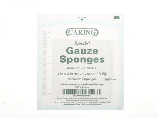 Caring 4 x 4 Inch Woven Gauze Sponges 8 Ply Sterile Case of 1200