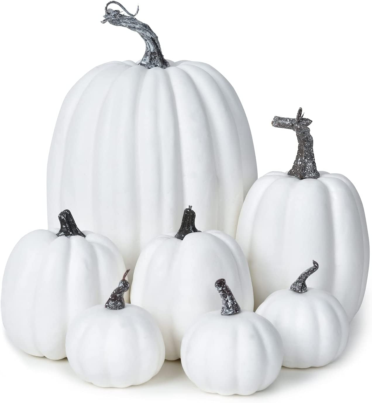 Dearhouse 7Pcs Thanksgiving Artificial White Pumpkin Home Decoration Sets, Artificial Vegetables Pumpkin for Fall Halloween Home Decor