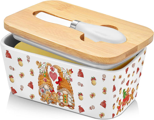 Thanksgiving Butter Dish with Lid Knife for Countertop, Thanksgiving Decorations Table Decor, Large Ceramic Pumpkin Turkey Butter Keeper Container with Thick Wood Lid, Thanksgiving Gifts for Women Home & Garden > Decor > Seasonal & Holiday Decorations Pinata Christmas