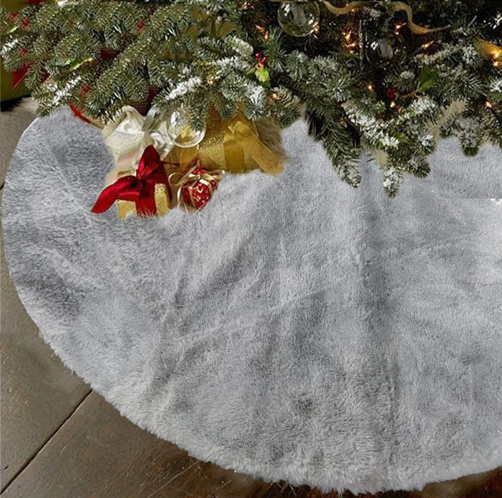 AISENO 48 Inch Christmas Tree Plush Skirt Decoration for Merry Christmas Party Faux Fur Christmas Tree Skirt Decorations Home & Garden > Decor > Seasonal & Holiday Decorations AISENO Grey Shiny 48 Inch