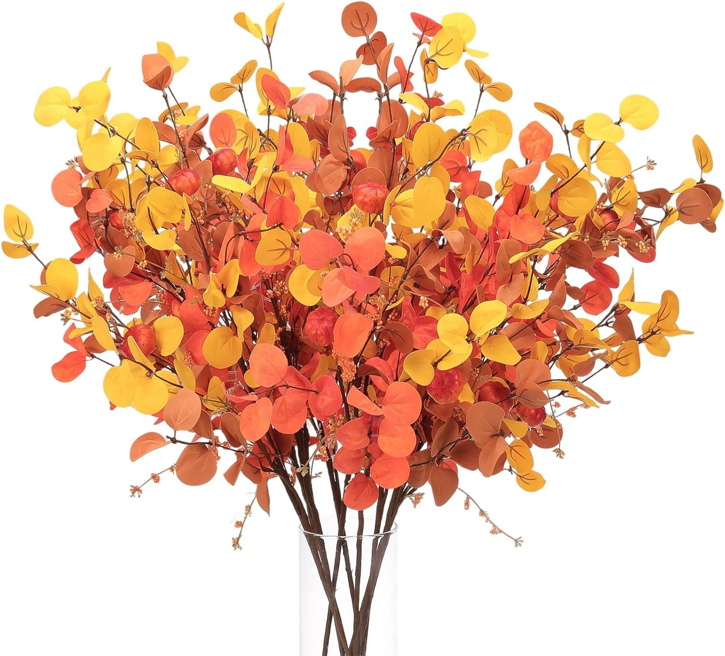 CEWOR 10-Piece Artificial Eucalyptus Stems Set -Home Decor Fall Flowers Eucalyptus Leaves Berry Pumpkins for Autumn, Thanksgiving, and Wedding Decorations