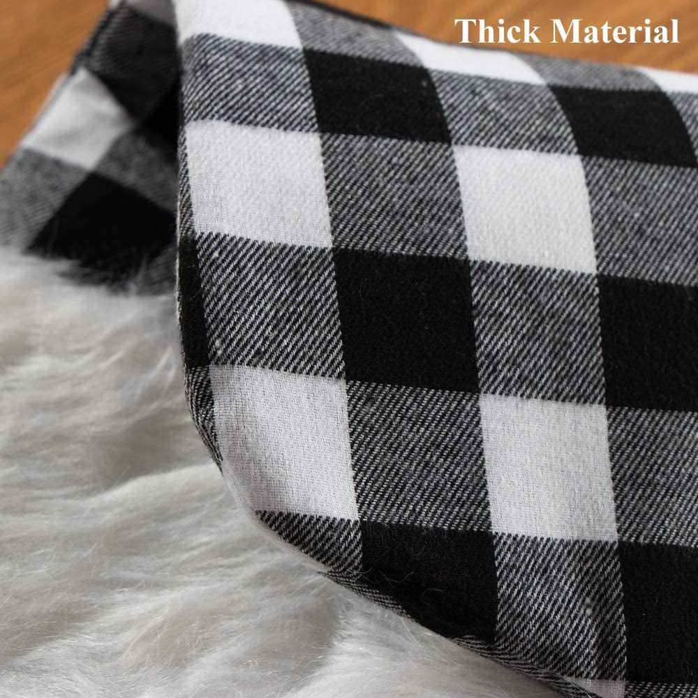 S-DEAL Black and White Plaid Christmas Stocking Double Layers Gift Holder White Plush Cuff 21 Inches Decor for Holiday Party Xmas Mantel Ornaments