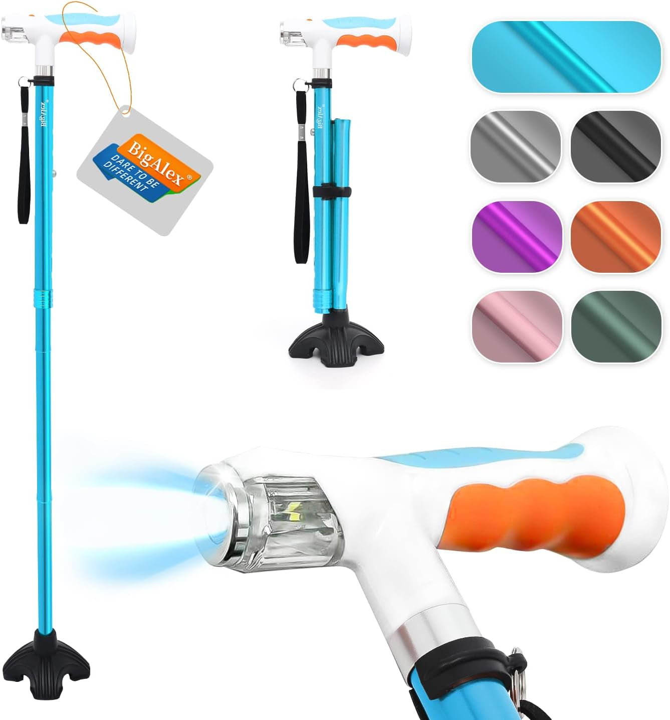 Bigalex Folding Walking Cane with Two Led Lights for Elderly Solid Base Adjustable Walking Stick with Carrying Bag for Man/Woman Home & Garden > Decor > Seasonal & Holiday Decorations NINGHAI XIAN TAIAIER HUWAIYONGPIN YOUXIANGONGSI Blue