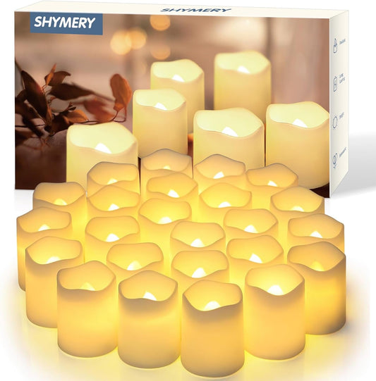 SHYMERY Flameless Votive Candles,Flameless Flickering Electric Fake Candle,24 Pack 200+Hour Battery Operated LED Tea Lights in Warm White for Wedding, Table, Festival, Halloween,Christmas Decorations
