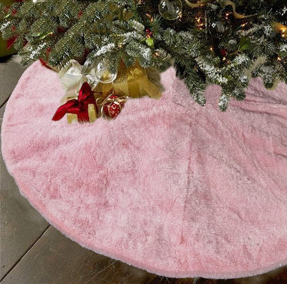 AISENO 48 Inch Christmas Tree Plush Skirt Decoration for Merry Christmas Party Faux Fur Christmas Tree Skirt Decorations Home & Garden > Decor > Seasonal & Holiday Decorations AISENO Pink Shiny 48 Inch