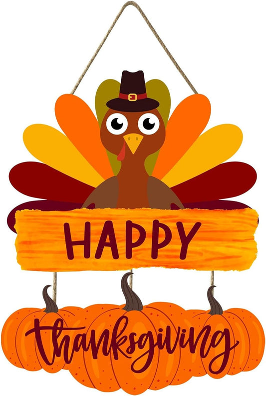Thanksgiving Turkey Door Sign Fall Turkey Door Hanging Sign Thanksgiving Welcome Wall Plaque Sign Autumn Harvest Sign Fall Thanksgiving Decorations, Turkey Front Door Hanging Sign 14.5”X11.5”