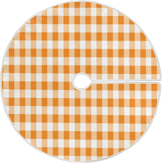 STAYTOP 35.4" Christmas Tree Skirt,Orange and White Squares Suede Xmas Tree Skir Suitable for Indoor Outdoor Holiday Party Office Store Cupboard Decoration