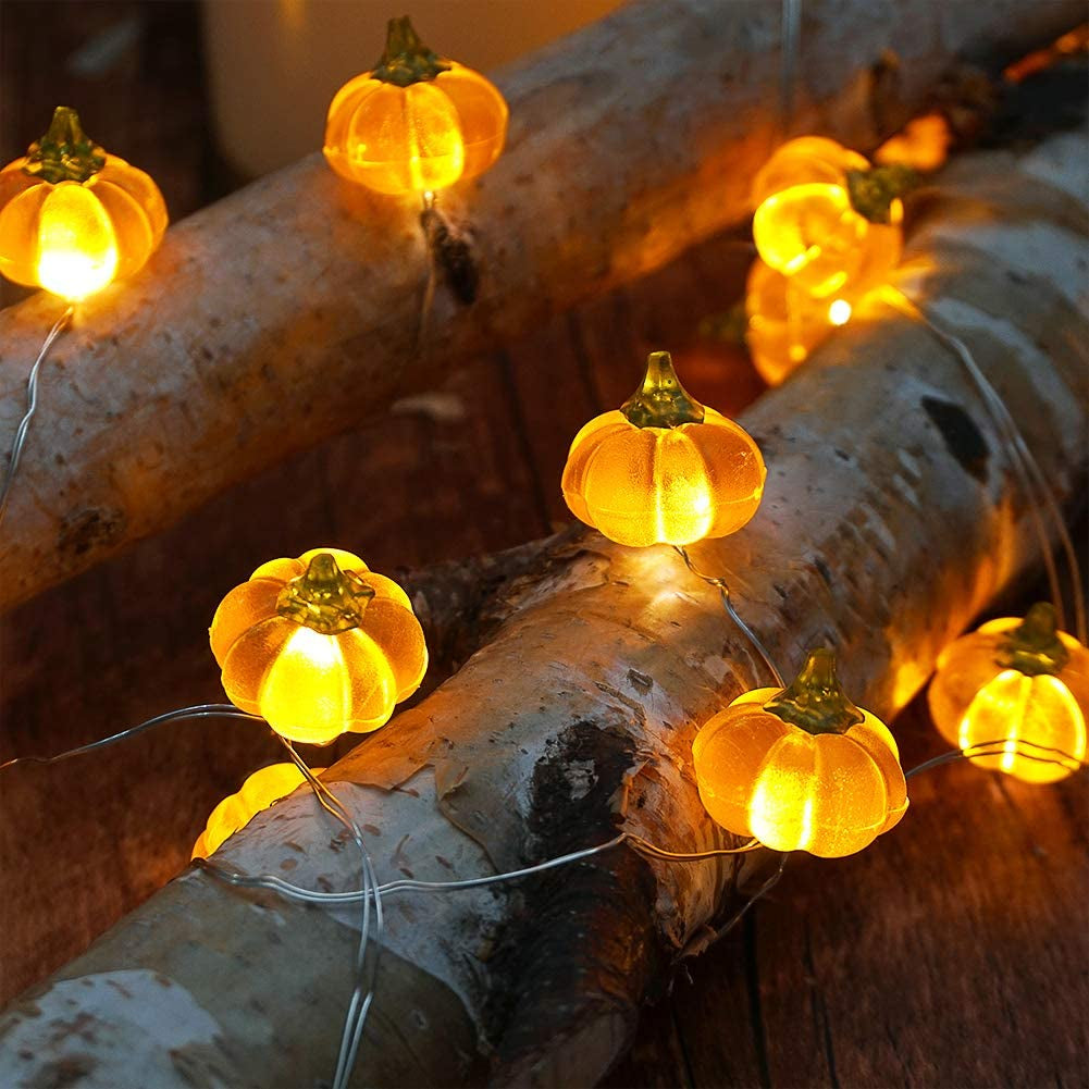 BOHON Halloween Lights 3D Jack-O-Lantern 10Ft 30 Leds Pumpkin String Lights Battery Powered Orange Lights for Halloween Party Indoor Fall Outdoor Harvest Thanksgiving Decorations